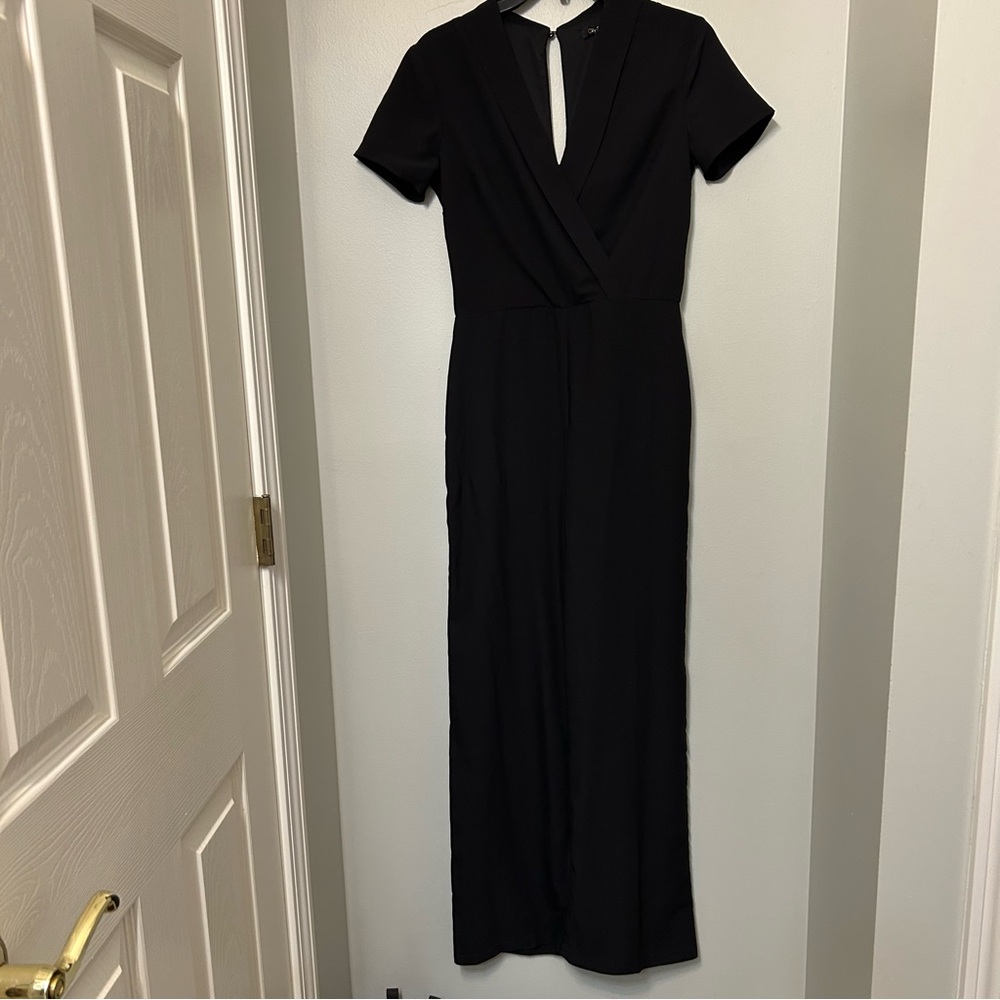 City Studios Juniors' Black Short Sleeve Wide Leg Lapel‎ Wrap Jumpsuit Size 1